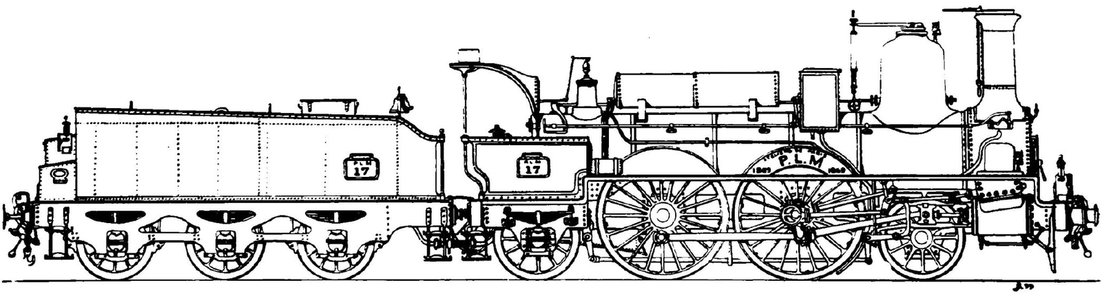 Locomotive of the Paris-Lyon-Méditerranée from 1868, which was only later given a trailing axle
