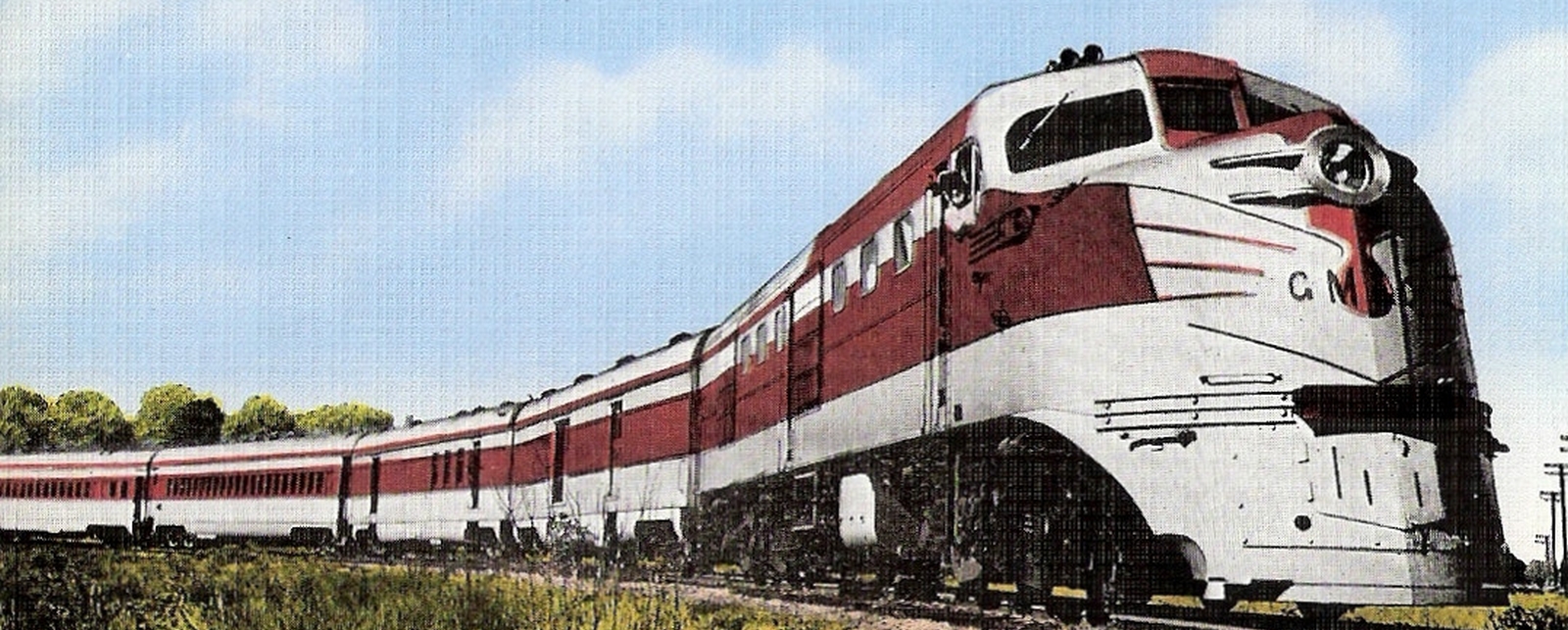 Gulf, Mobile & Ohio Railroad DL-109 with Streamlined Train “The Rebel”, postcard by E.C. crop