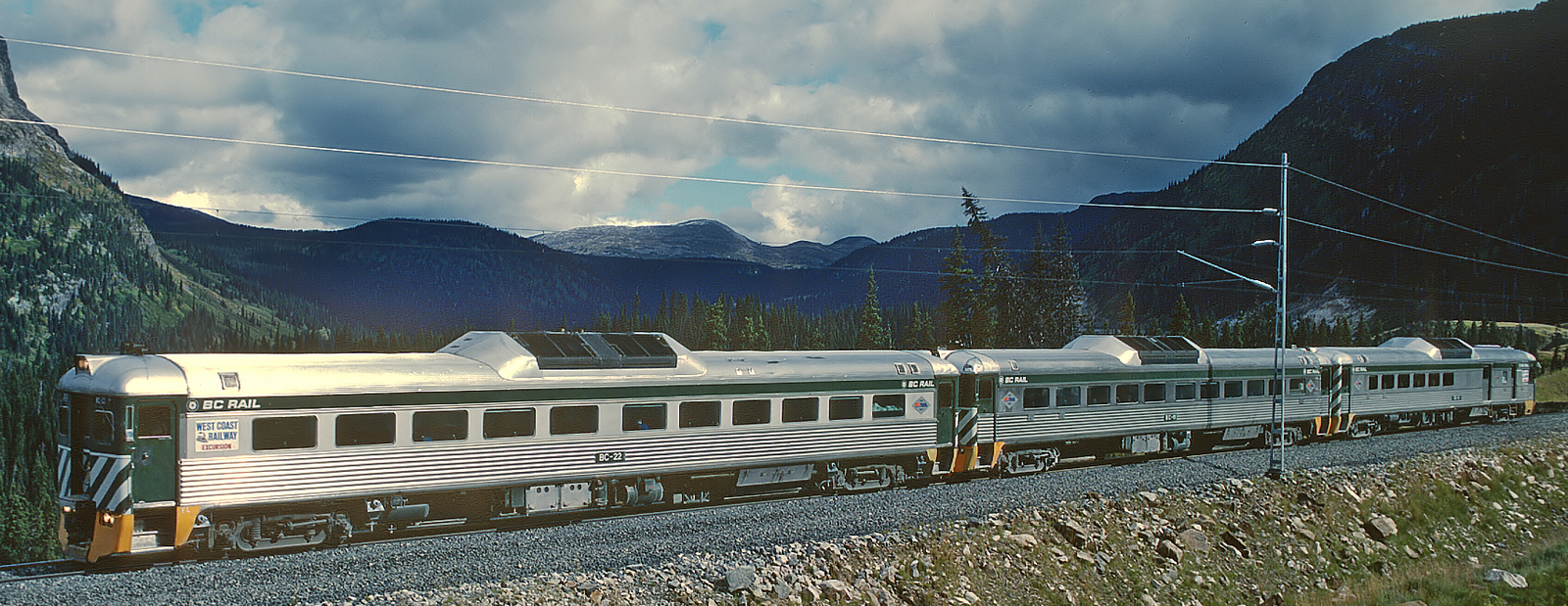 Triple unit of BC Rail as the “West Coast Railway Excursion Special” in September 1987 near Whitford, British Columbia