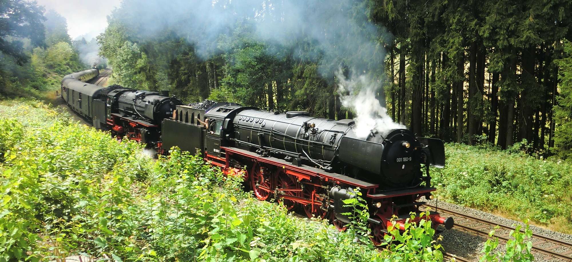 01 180 with new boiler from the Bundesbahn in front of 01 150