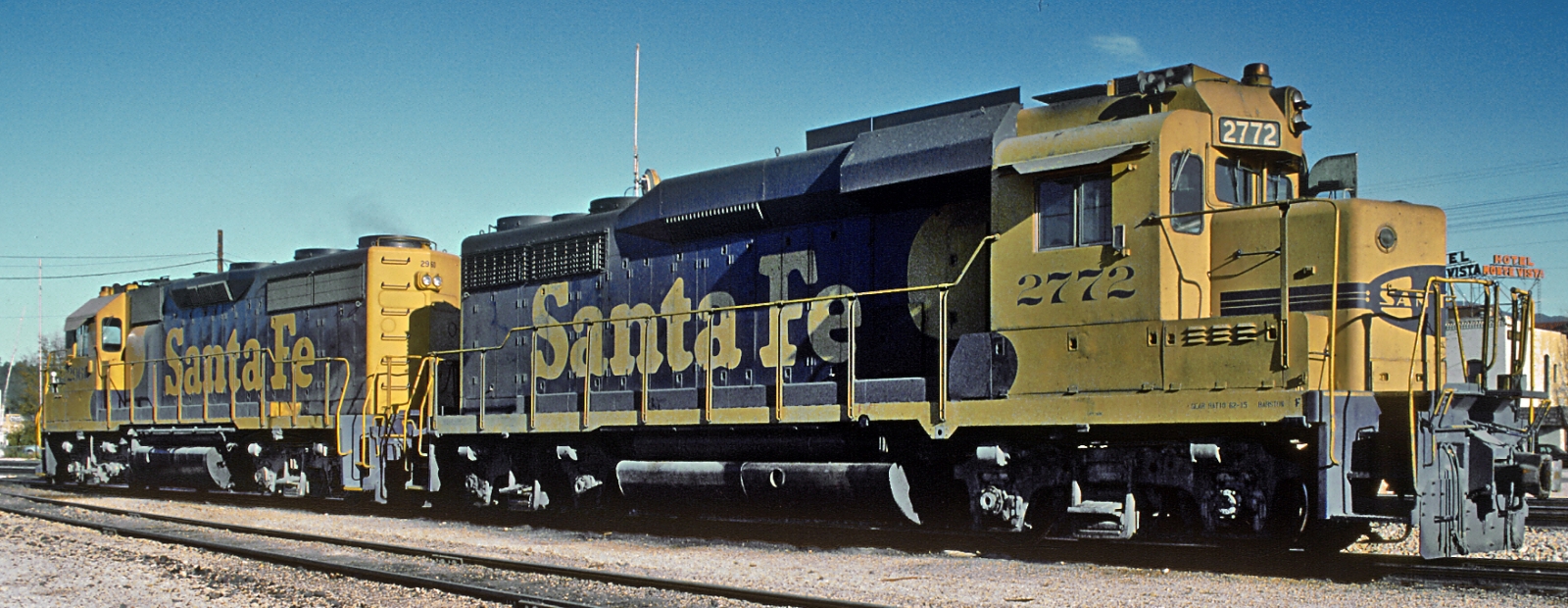 Two Santa Fe GP30s in 1985 in Flagstaff, Arizona