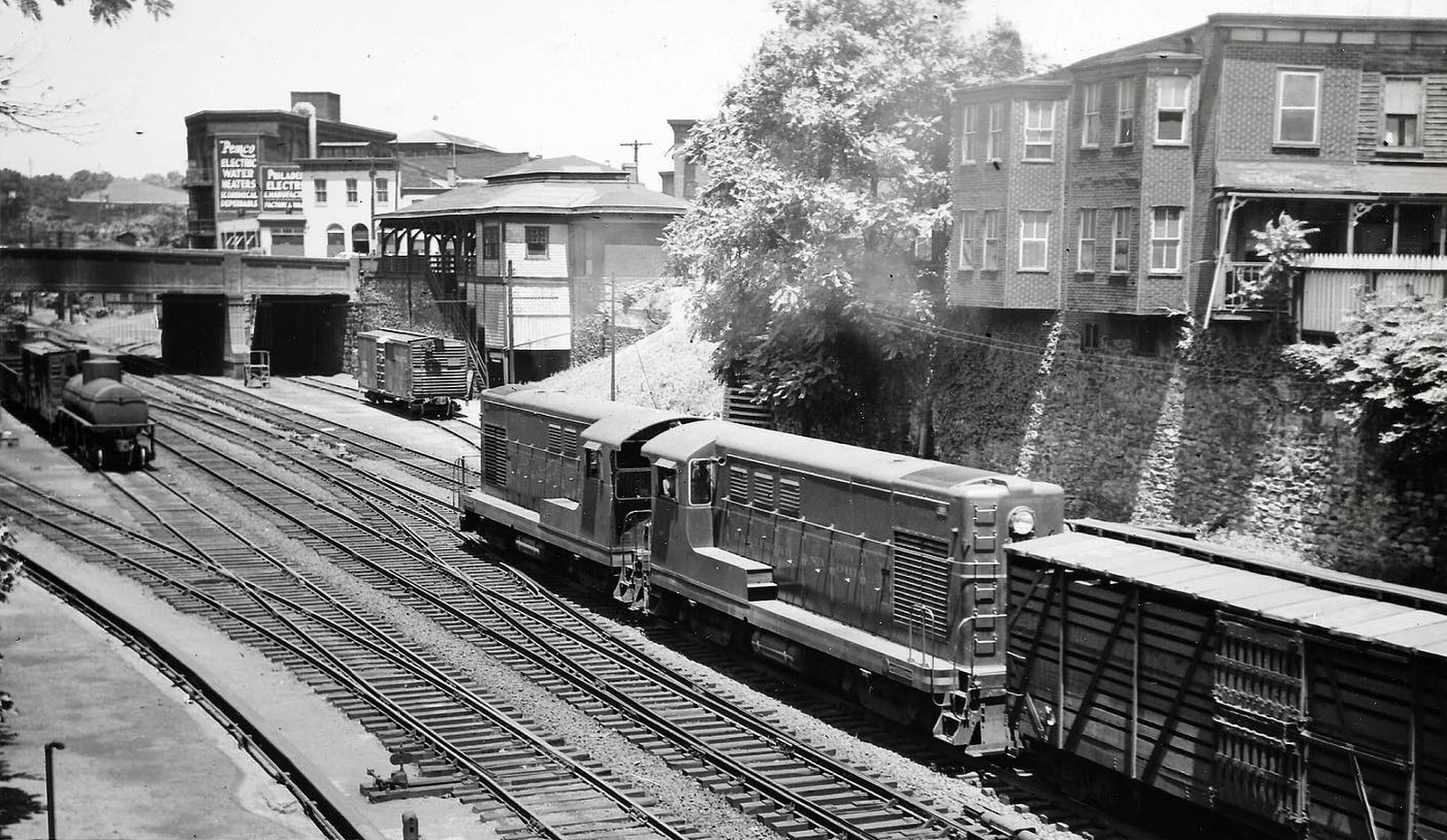 Two H-10-44s with a freight train in Philadelphia in June 1950
