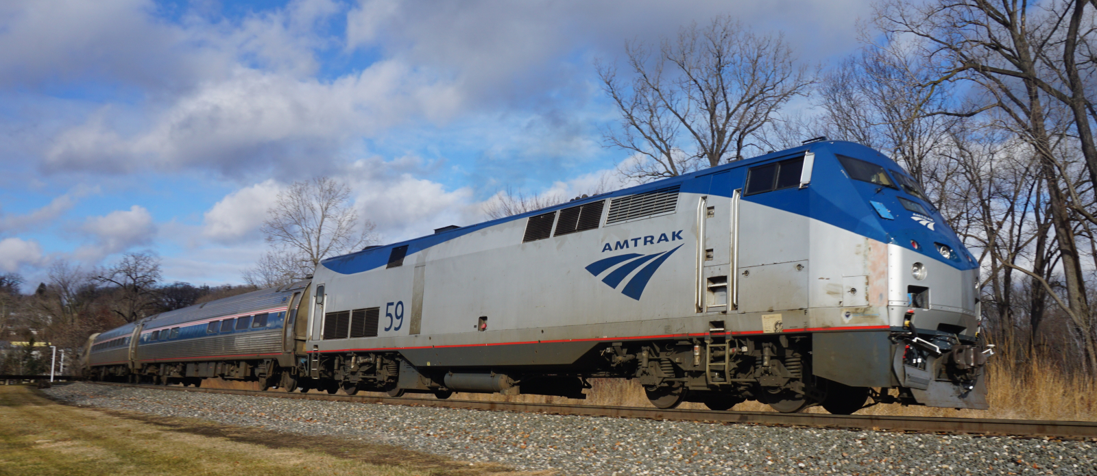 Amtrak P42DC No. 68 in front of the "Wolverine" followed by #59 on December 30, 2019 near Ann Arbor, Michigan