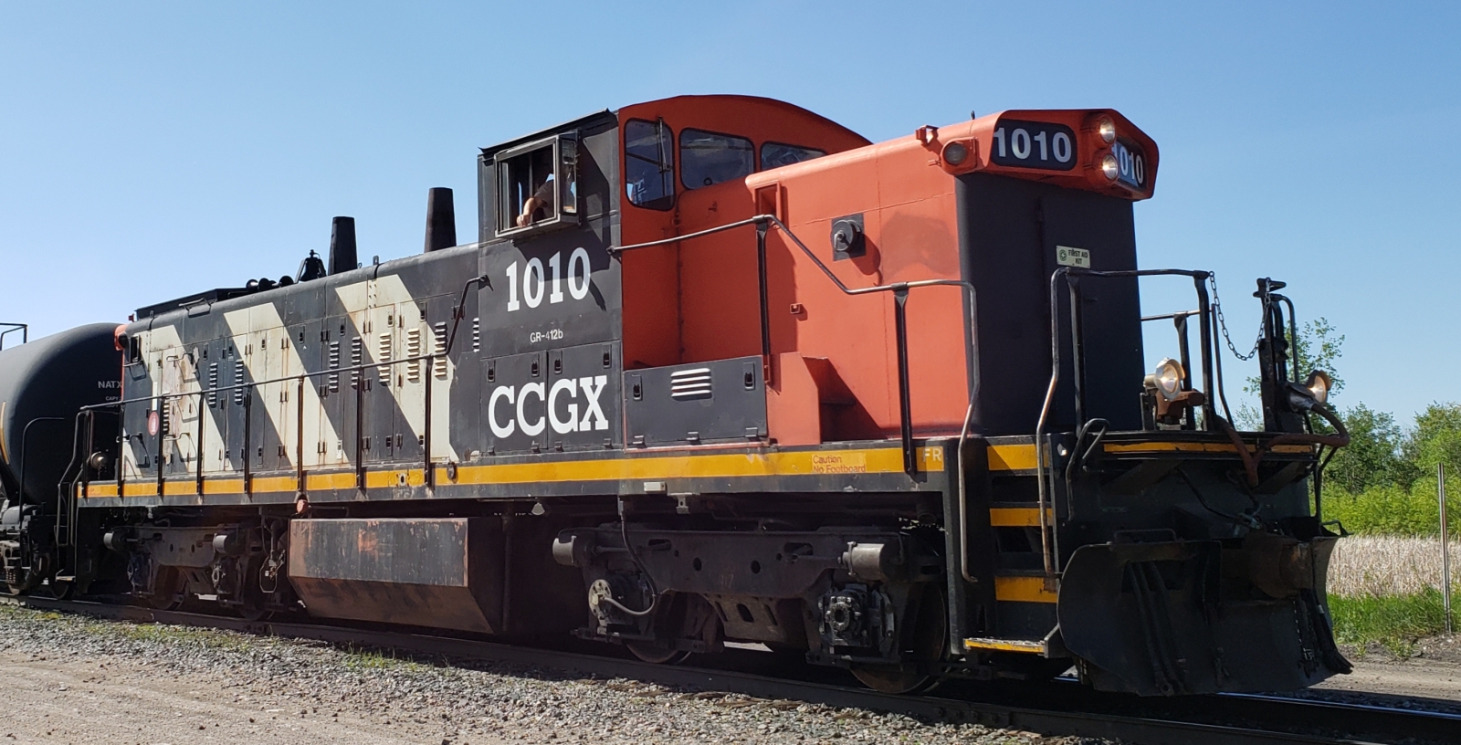 Cando Rail Services GMD1 in June 2019 at the North Transcona freight yard in Winnipeg