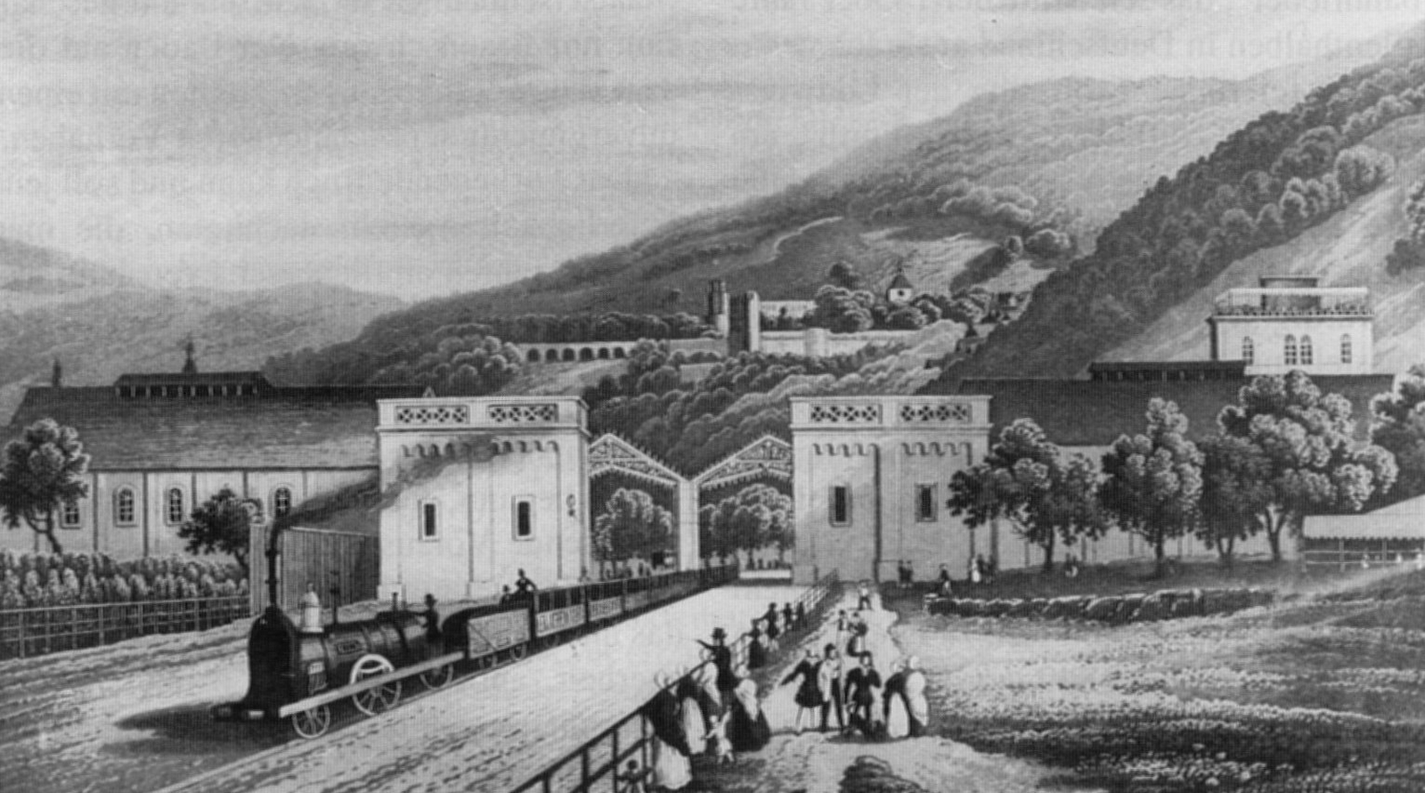 A train exiting Heidelberg station, 1840