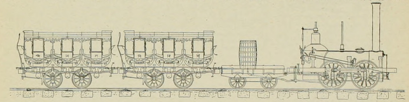 Drawing of the original appearance with two cars