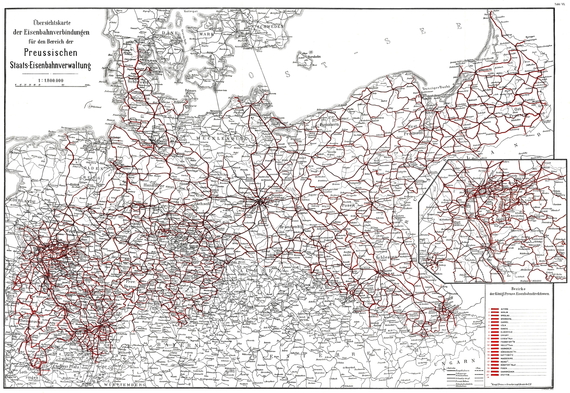 Overview map of the prussian network around 1912