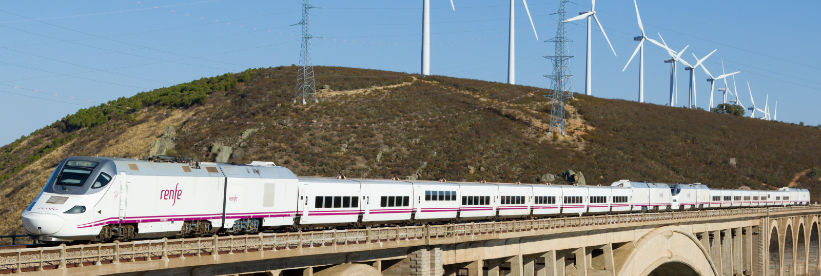 Two trains in multiple working in October 2012 on the Viaducto Martin Gil near Zamora