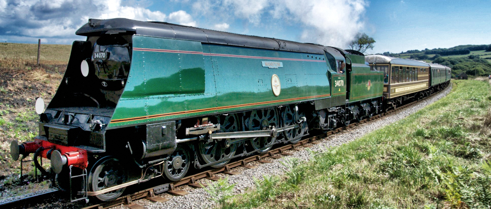No. 34070 "Manston" at the "Grand Steam Gala and Vintage Transport Rally" in September 2013 in Swanage