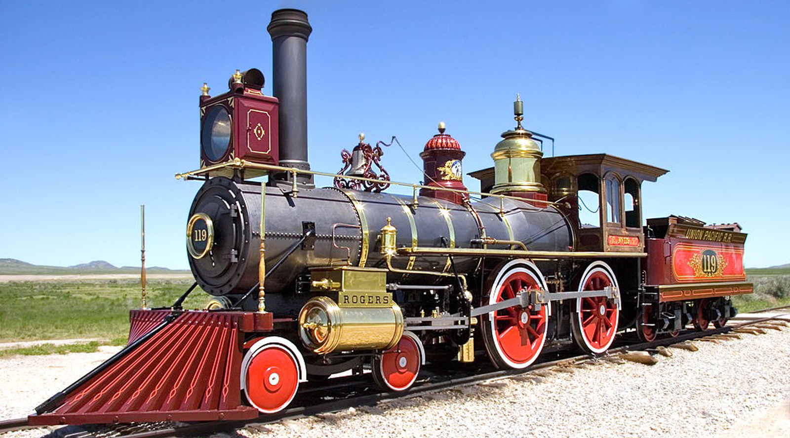 The replica at the Golden Spike National Historic Site at Promontory Summit in Utah