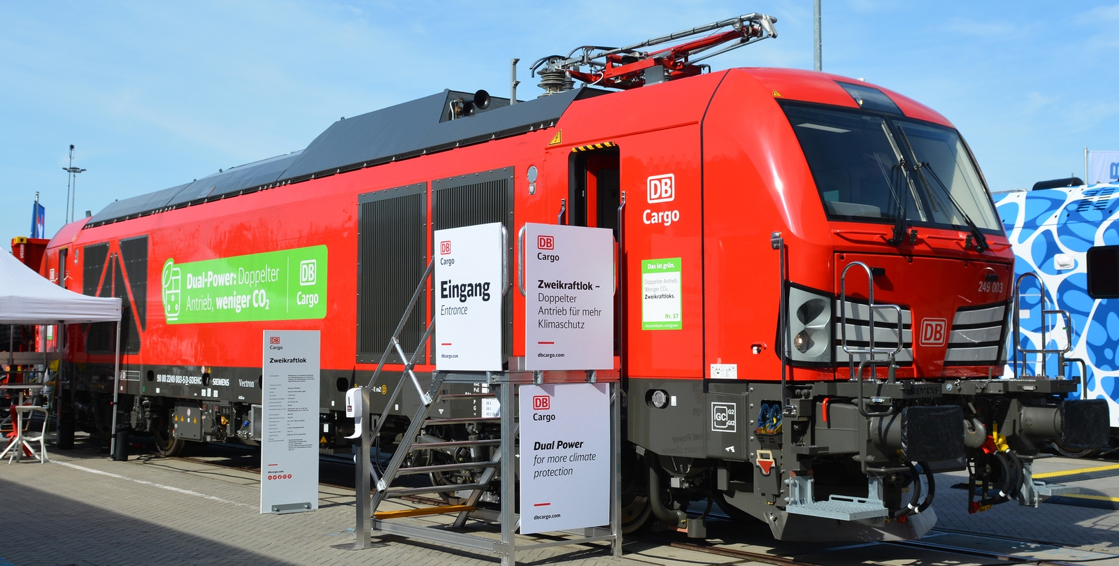 DB Cargo 249 003 with visible shunter platform at Innotrans Berlin 2022