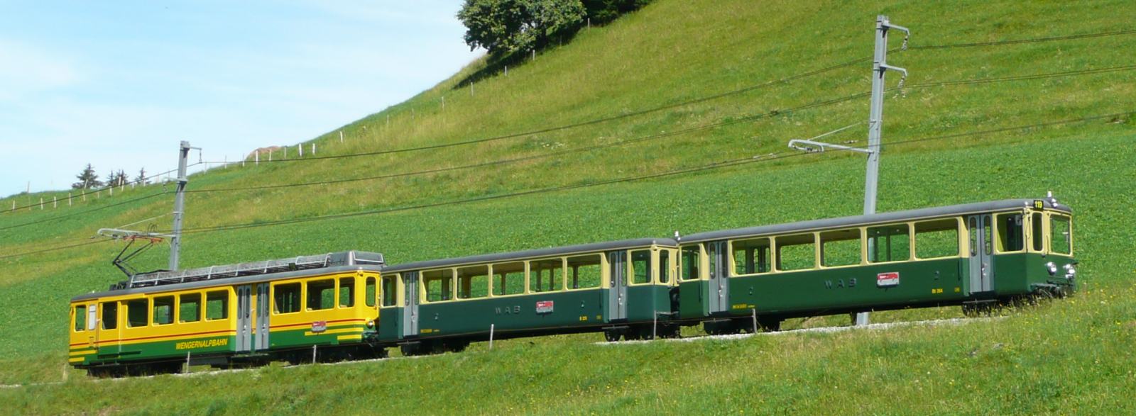 BDhe 4/4 with two trailers in August 2009 on the Lauterbrunnen-Kleine Scheidegg line