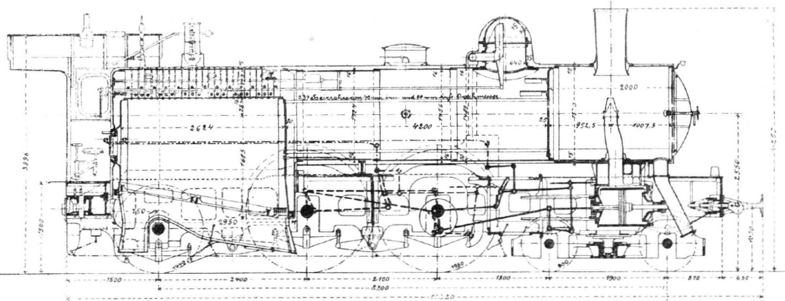 Sectional drawing of the De Glehn type with an elongated firebox