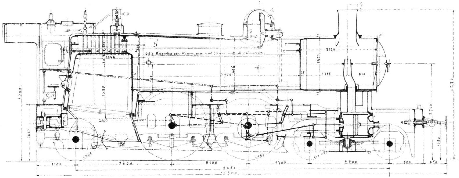 Sectional drawing of the De Glehn type with a wide firebox